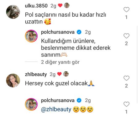 Polina Chursanova Instagram hesabından takipçi iletişimi içeren yorumların ekran görüntüsü