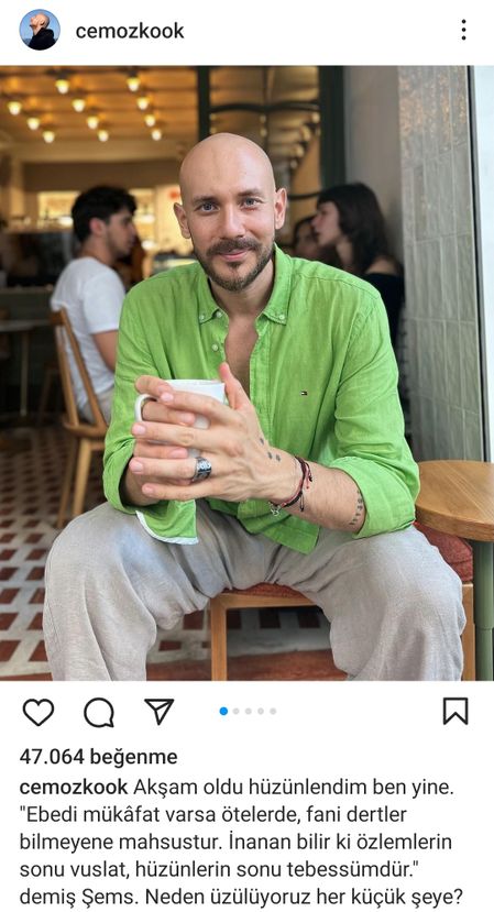 cemozkook Instagram hesabından açıklaması günlük düşünce ve gözlemler içeren bir paylaşımın ekran görüntüsü
