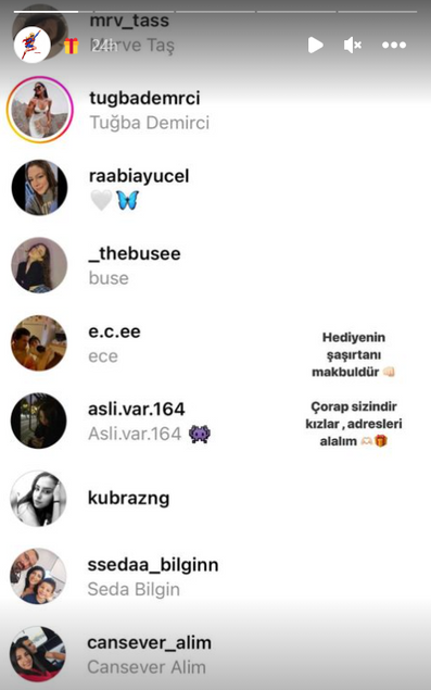 Butikceycey Instagram hesabının hediyelendirmeleri paylaştığı hikayelerinin ekran görüntüsü