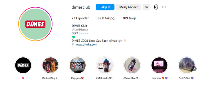 Dimes Instagram hesabının öne çıkan hikayeleri