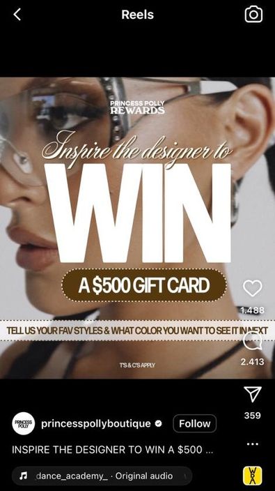 Ein Werbegeschenk einer Instagram-Boutique, die 500 Dollar als Gegenleistung für einige einfache Aufgaben anbietet