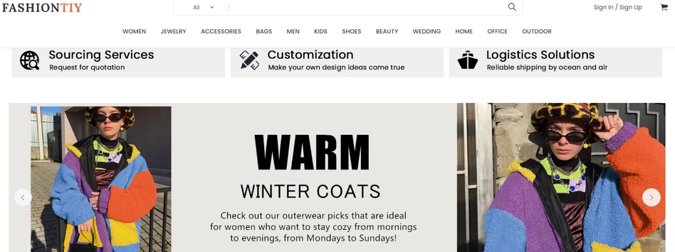 homepage of a wholesale clothing marketplace - FashionTIY