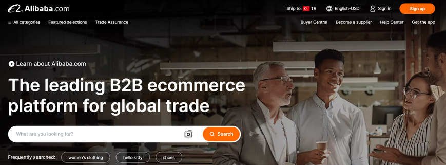 Page d'accueil d'un marché de vente en gros de vêtements - Alibaba