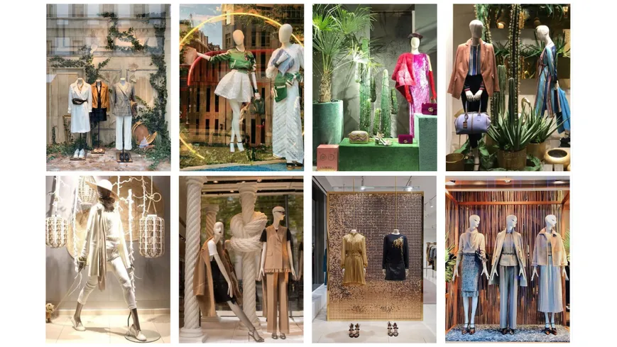 dekoratif butik vitrinlerinin gösterildiği bir kolaj