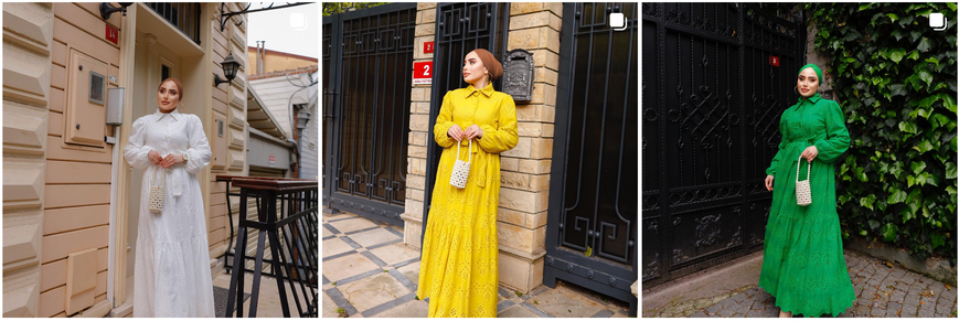 Una donna che indossa tre abaya all'ingrosso dai colori vivaci