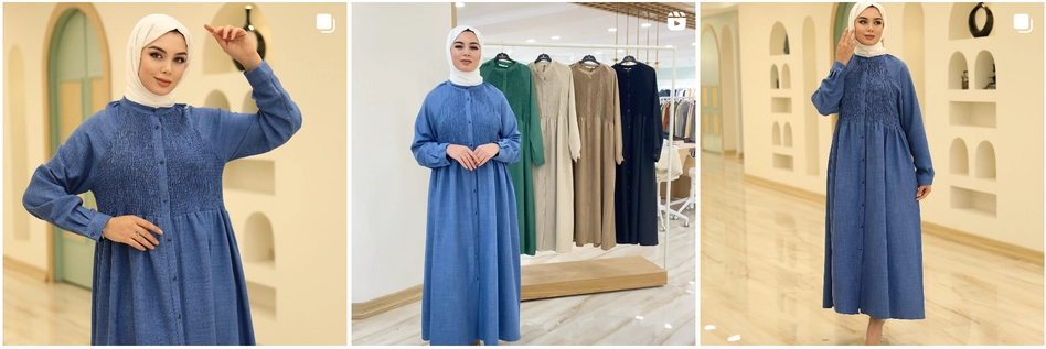 A woman wearing a dark blue wholesale abaya from İstanbul.