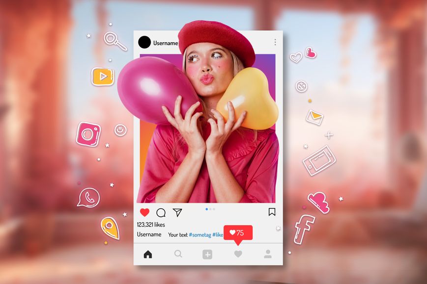 Bir Instagram paylaşım örneğini resmeden bir tasarım