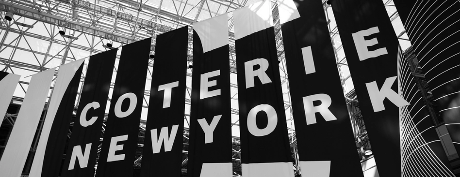 Picture of the banners of Coterie New York in black and white.