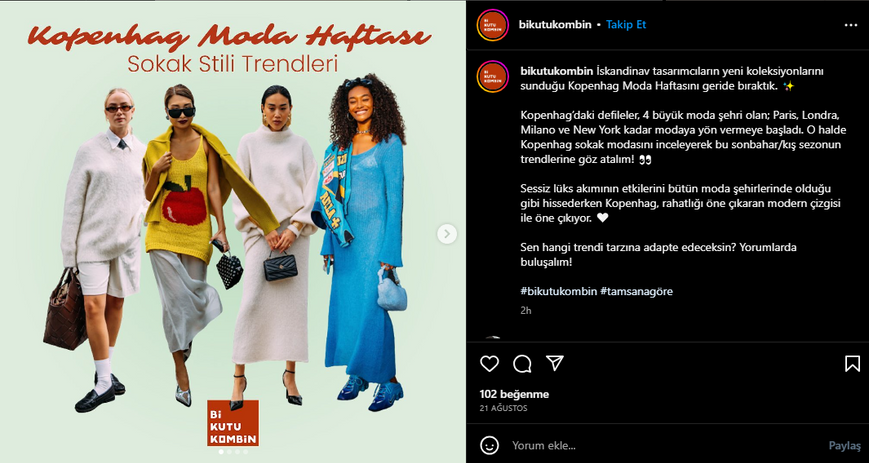 Bi Kutu Kombin Instagram hesabının İskandinav modasıyla ilgili bilgilendirici paylaşımı