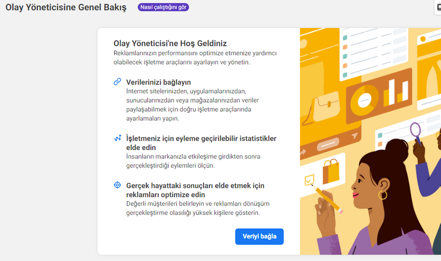 Meta Dönüşüm Olayı'nı ayarlamak üzere hazırlanmış Olay Yöneticisi kullanım kılavuzu görseli