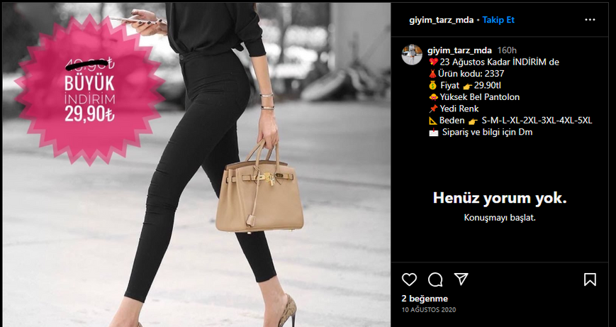 Giym Tarz Moda Instagram hesabının Ağustos ayına özel süreli indirimine ilişkin paylaşım