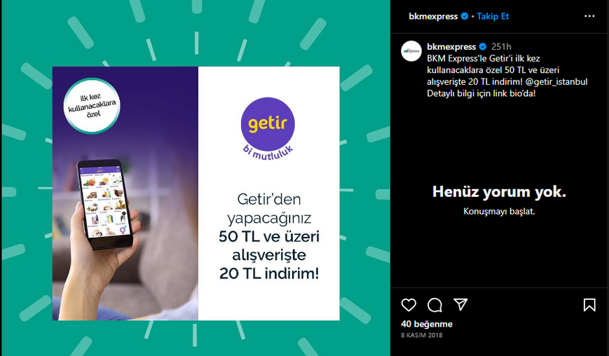 BKM Express'le Getir uygulamasından ilk defa sipariş vereceklere özel kapmanya paylaşımı