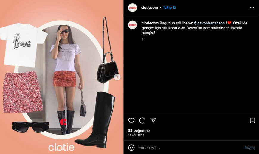 Clotie'nin takipçileriyle etkileşimi artırmak için soru yöntemini kullandığı bir paylaşım örneği