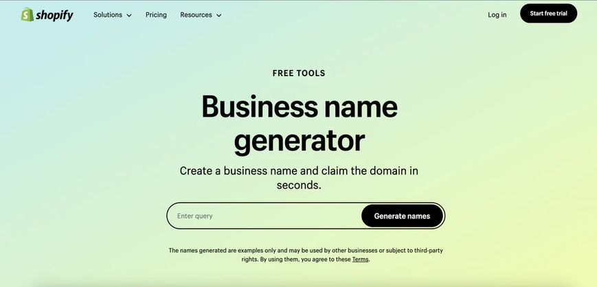 Instagram giyim sayfanıza isim bulmak için kullanabileceğiniz, Shopify'a ait yapay zeka programı