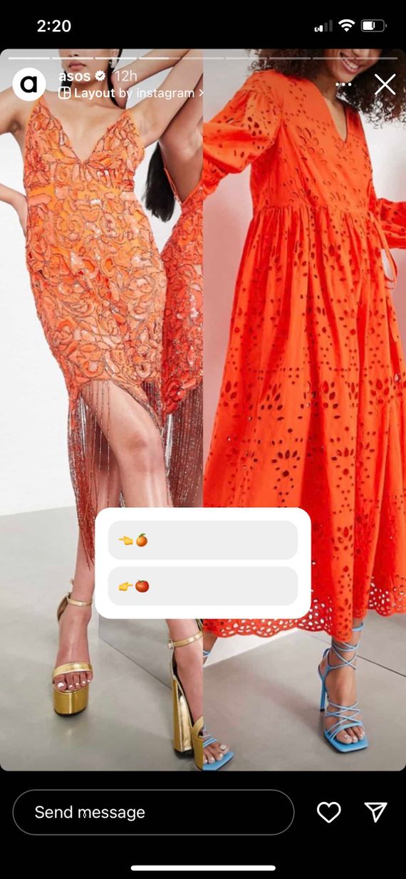 Butiklere özel Instagram etkileşim artırmada farklı tür elbiselerle hazırlanan anket sorusu örneği