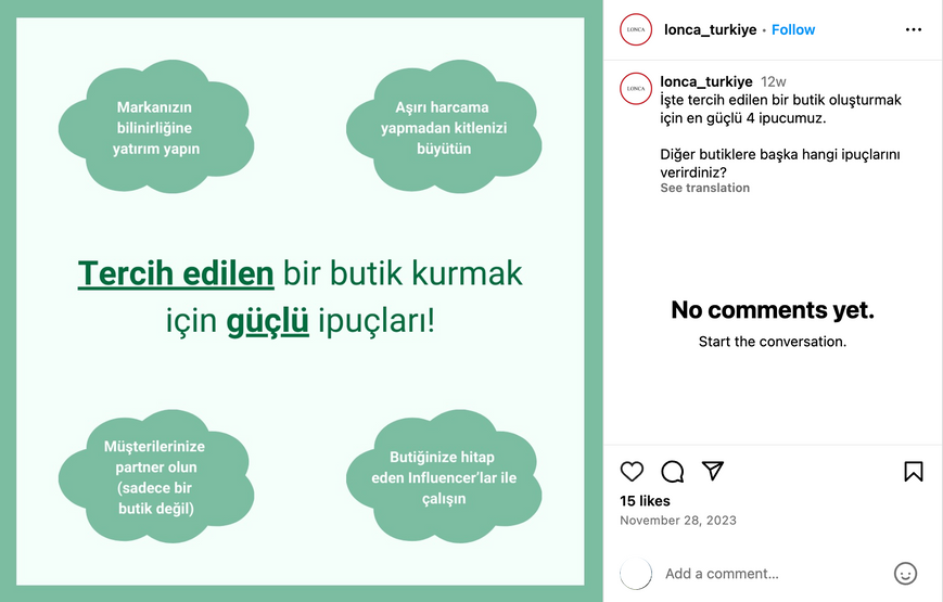 lonca_turkiye Instagram hesabının ilham hakkındaki paylaşımı