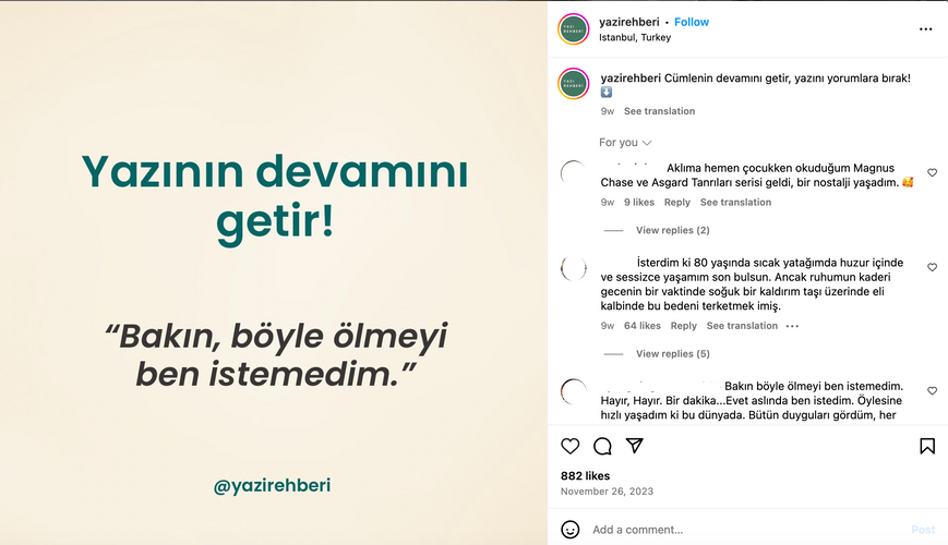 instagram'da etkileşime teşvik eden bir gönderi