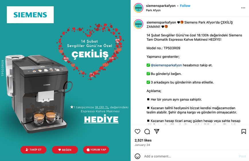 instagram çekilişi