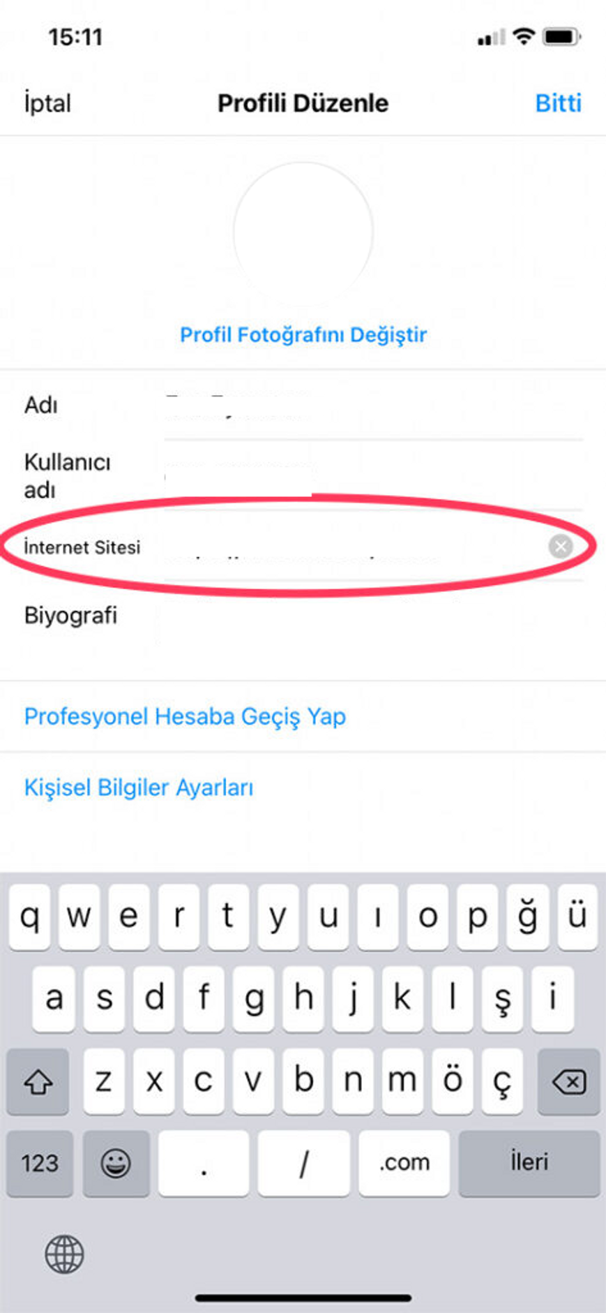 instagram profildeki link
