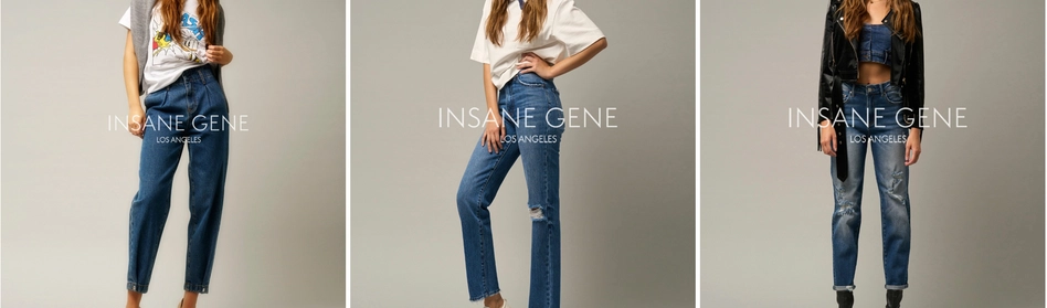 A girl wearing blue Insane Gene USA wholesale jeans 