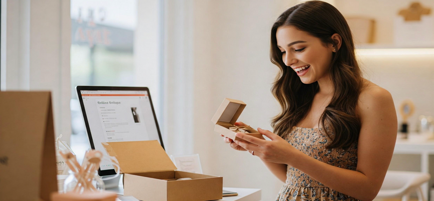customer receiving gift from online boutique
