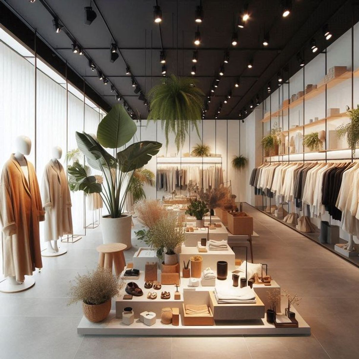 Modern clothing store interior design with a layout giving enough space for flow and functionality