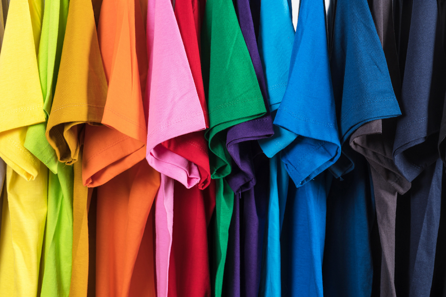 Basic Colorful blank T-shirts in bulk displayed in Wholesale vendor