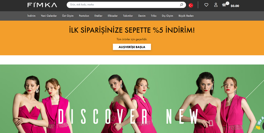 Fimkastore toptan kadın giyim sitesinden bir ekran görüntüsü