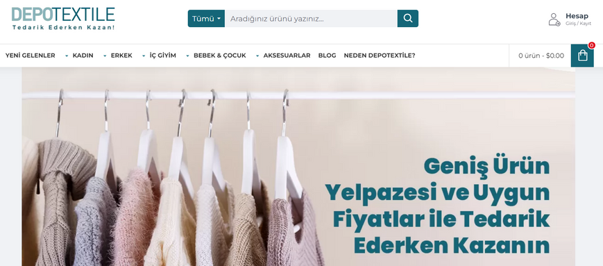 Depotextile toptan kadın giyim sitesinden bir ekran görüntüsü