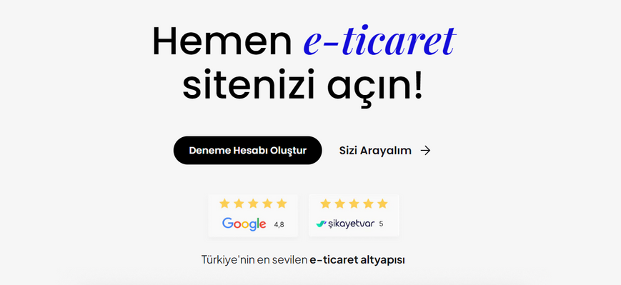 E-ticaret altyapısı hizmeti veren bir firmanın ana sayfasının ekran görüntüsü