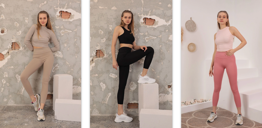 Kaktüs Moda markasının toptan krem, siyah ve pembe taytları