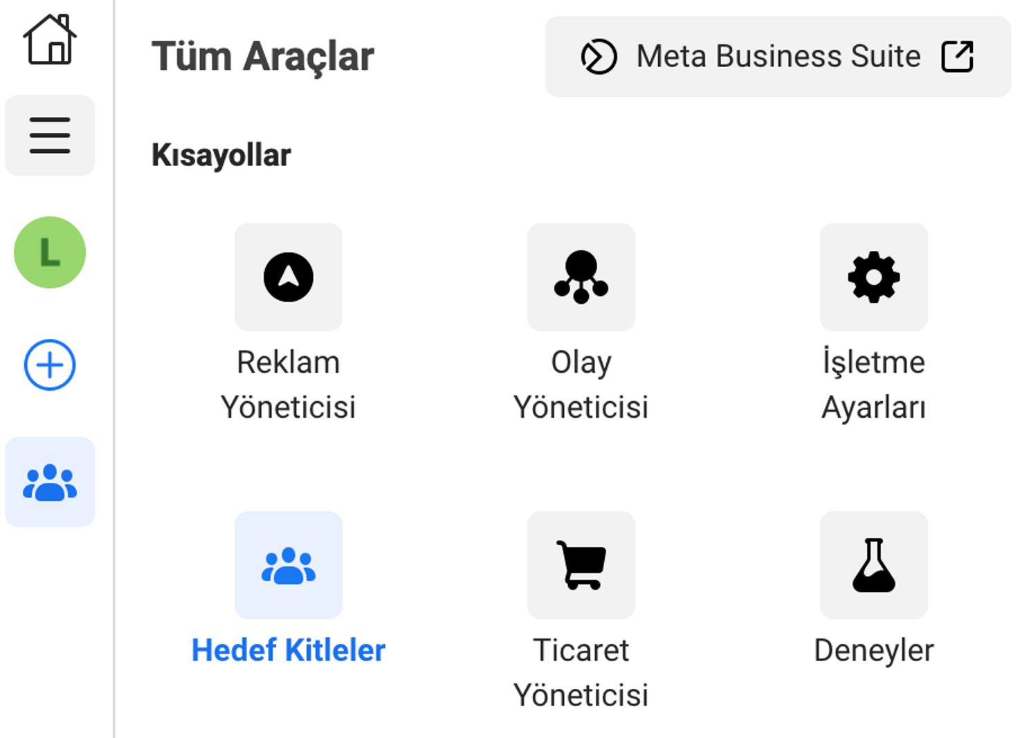Meta Reklam Yöneticisi'nde gerçekleştirebileceğiniz etkinlikler için hazırlanmış kısayollar