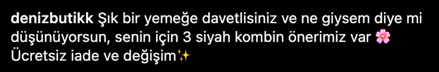Deniz Butik'in soru ve öneri yöntemiyle etkileşimi artırdığı paylaşım örneği