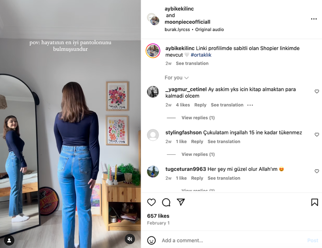 aybikekilinc ve moonpieceofficial Instagram hesaplarının ortak paylaşımı