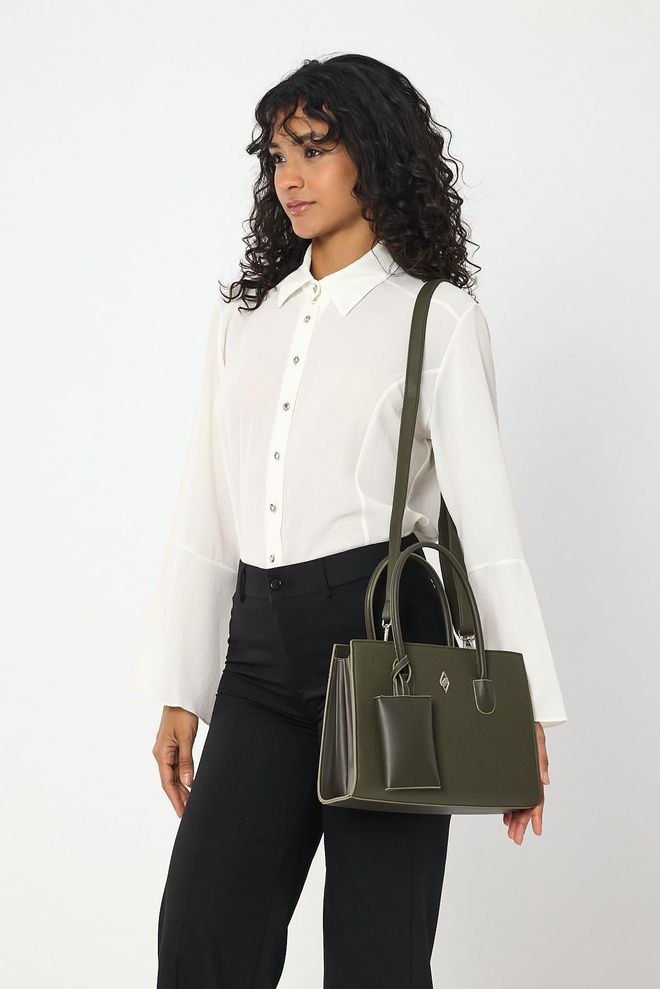 ARON Atelier Bolso De Hombro Mujer Elena Khaki Flotr Pattern Ropa al por mayor 1