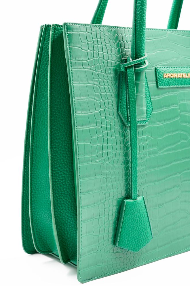 ARON Atelier Natalia Çimen Yeşili Croko Detaylı Kadın Omuz Çantası Toptan Giyim 1