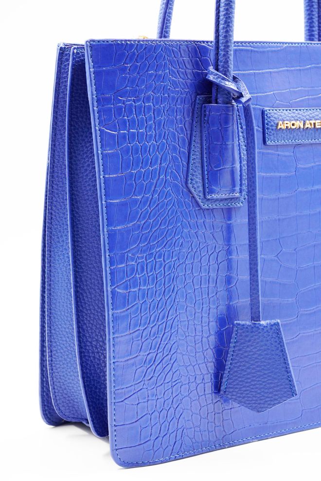 ARON Atelier Natalia Saks Mavisi Croko Detaylı Kadın Omuz Çantası Toptan Giyim 1