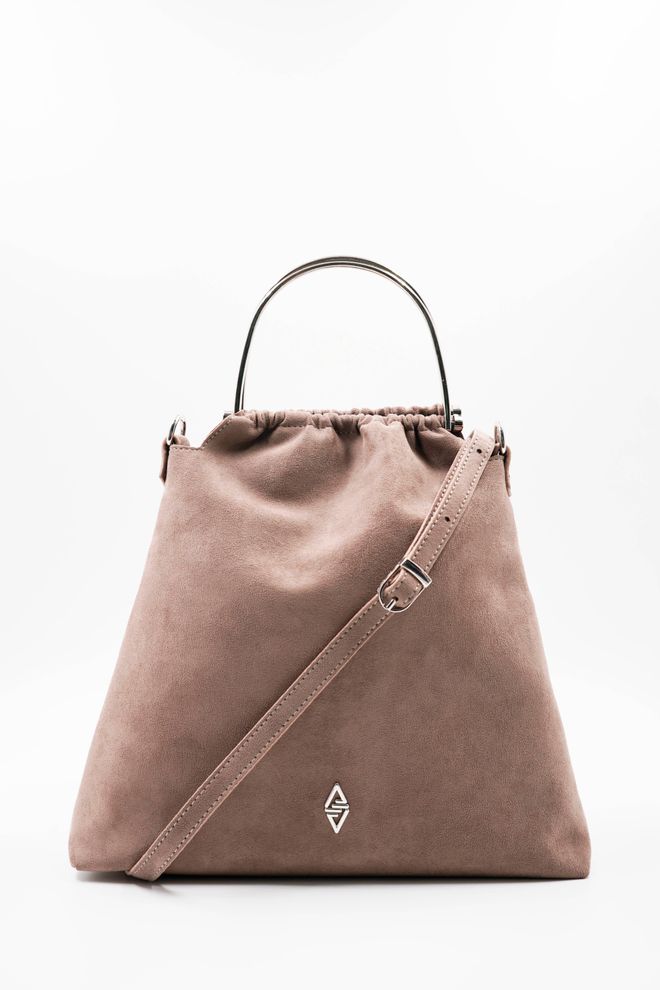 ARON Atelier Bolsa Feminina De Mão E Ombro Caren Mink Silver Com Detalhes Em Camurça Roupas por atacado 2