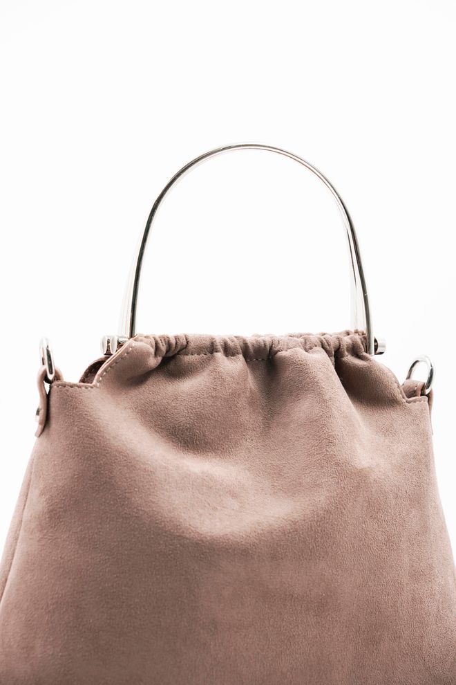 ARON Atelier Bolsa Feminina De Mão E Ombro Caren Mink Silver Com Detalhes Em Camurça Roupas por atacado 1