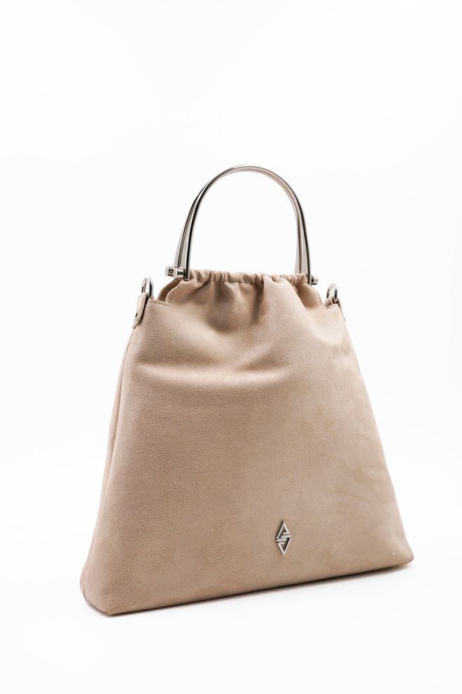 ARON Atelier Bolsa Feminina De Mão E Ombro Caren Beige Silver Com Detalhes Em Camurça Roupas por atacado 3