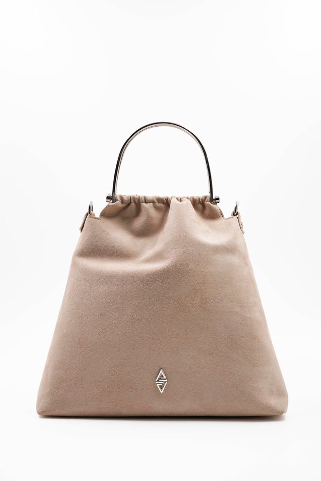 ARON Atelier حقيبة يد وكتف نسائية من الجلد المدبوغ بتفاصيل فضية من Caren باللون البيج ملابس بالجملة 0