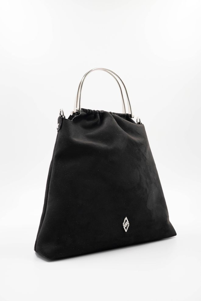 ARON Atelier Bolsa Feminina De Mão E Ombro Caren Black Silver Com Detalhes Em Camurça Roupas por atacado 3