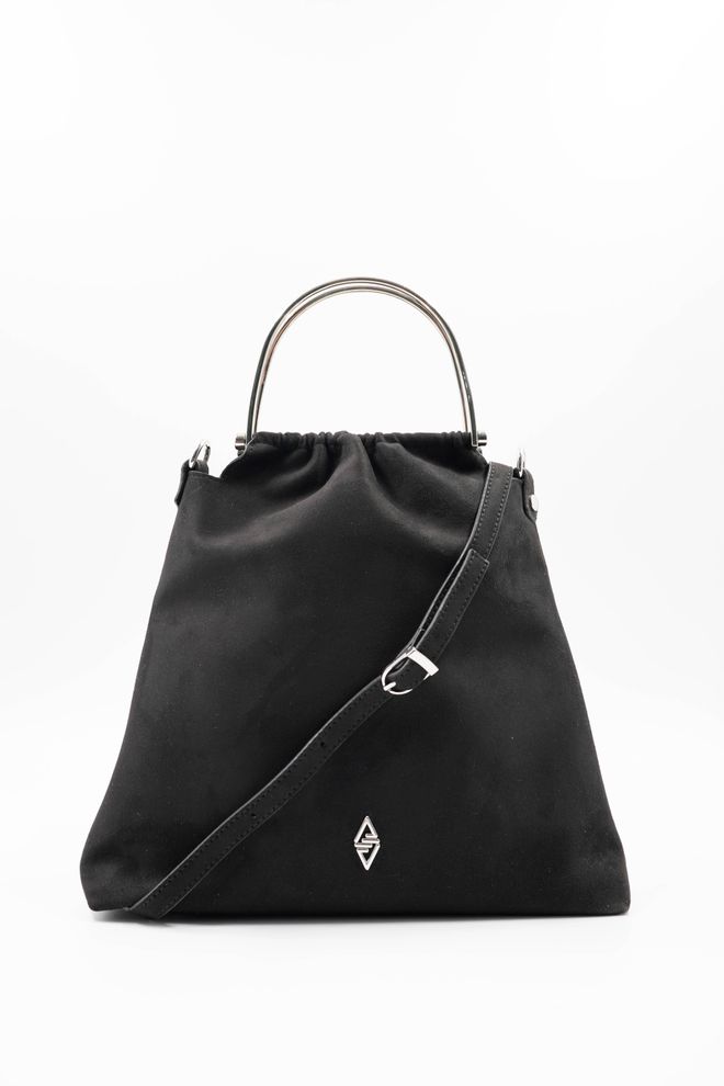ARON Atelier Bolsa Feminina De Mão E Ombro Caren Black Silver Com Detalhes Em Camurça Roupas por atacado 2