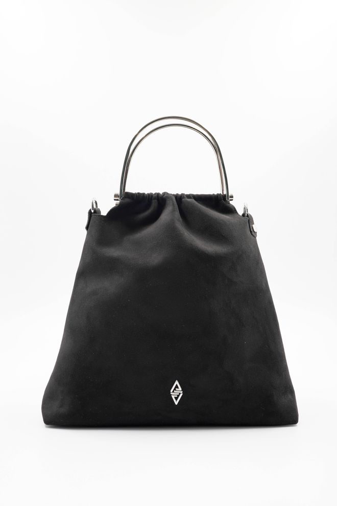 ARON Atelier حقيبة يد وكتف نسائية من الجلد المدبوغ باللون الأسود الفضي من Caren ملابس بالجملة 0