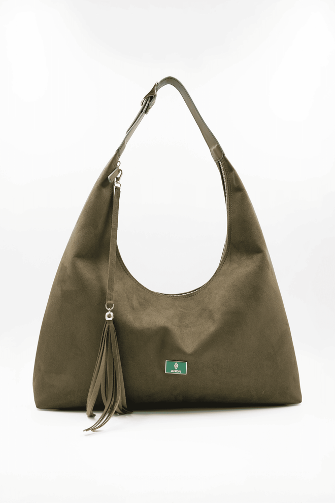 ARON Atelier Sadie Khaki Tassel Detail Suede Women's Shoulder Bag Χονδρικό εμπόριο ενδυμάτων 0