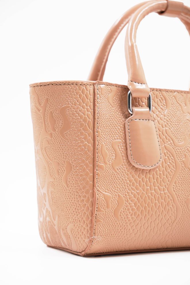 ARON Atelier Favor Damenhandtasche Aus Lackleder Mit Aufdruck In Dunkelbeige Großhandelskleidung 3