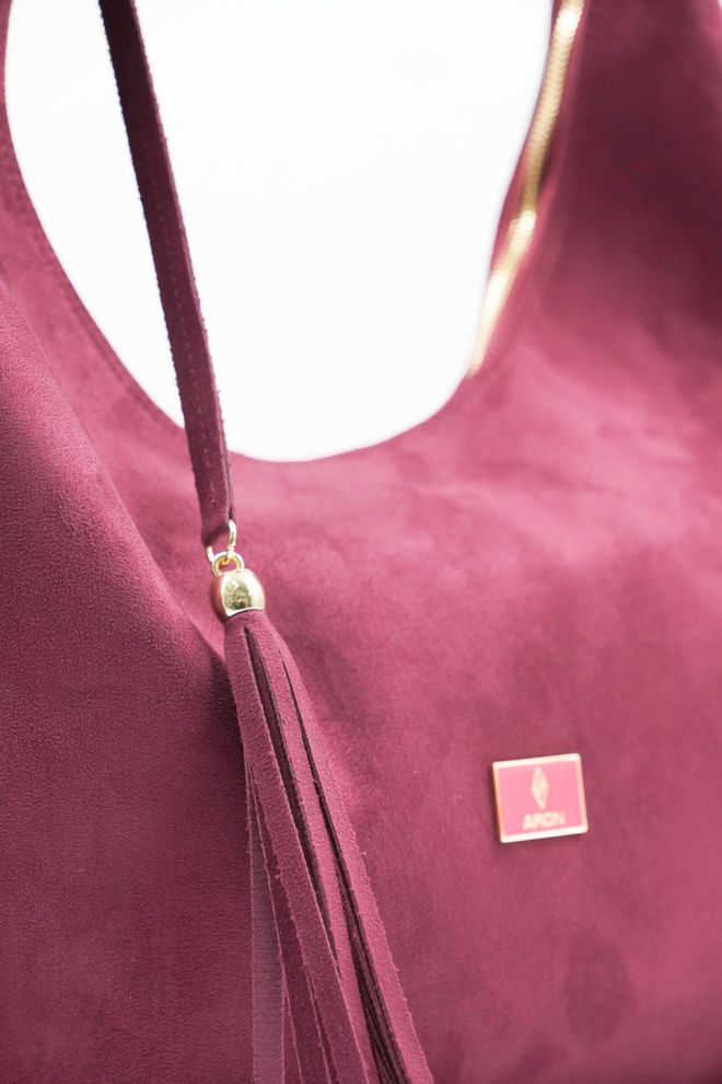 ARON Atelier Geantă De Umăr Pentru Femei Sadie Burgundy Ciucure Detail Suede Îmbrăcăminte cu ridicata 1