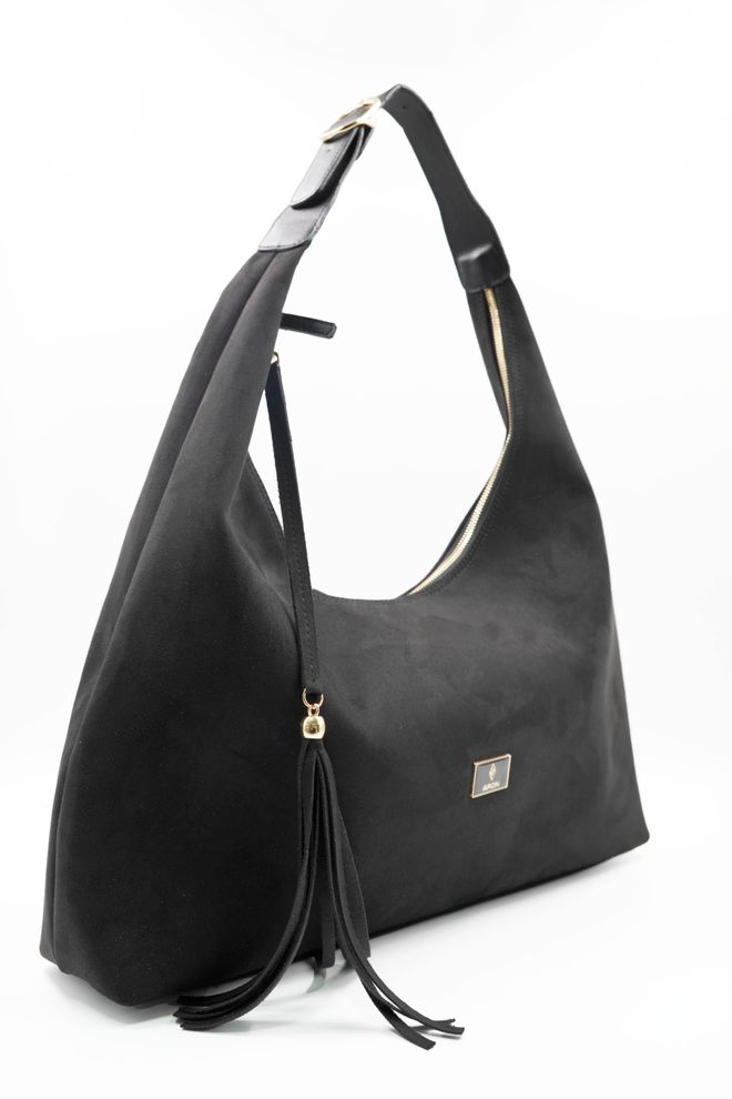 ARON Atelier Дамска Чанта За Рамо Sadie Black Tassel Detail От Велур Дрехи на едро 2