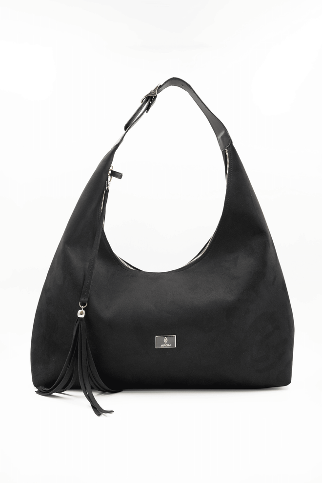 ARON Atelier Γυναικεία Τσάντα Ωμου Sadie Μαύρη Λεπτομέρεια Φούντας Σουέτ Χονδρικό εμπόριο ενδυμάτων 0