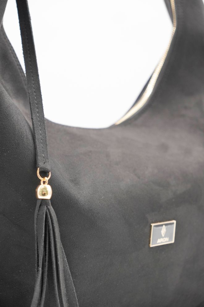 ARON Atelier Дамска Чанта За Рамо Sadie Black Tassel Detail От Велур Дрехи на едро 1